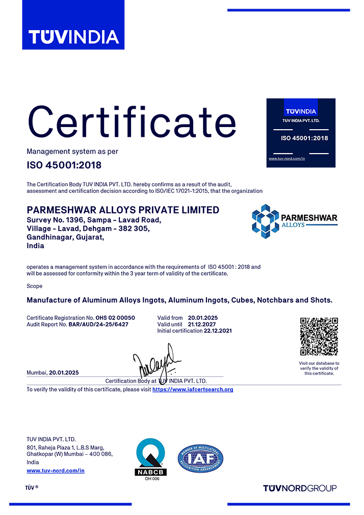 Parmeshwar Alloys Pvt Ltd Iso45001